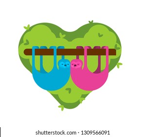 Sloth love. Two lazybones animal Cartoon. couple lovers. 14th of February. St. Valentine's Day