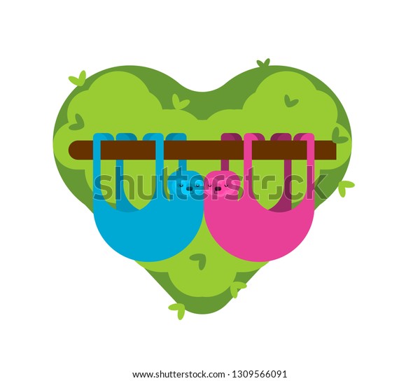 Sloth Love Two Lazybones Animal Cartoon Stock Vector Royalty Free