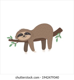 Sloth lying on a tree, vector isolated illustration, icon, design, clipart