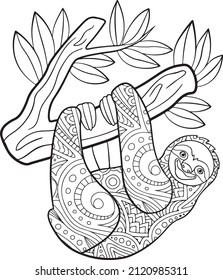 Sloth Mandala Vector And Coloring Page,