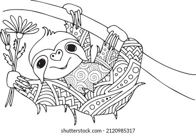 Sloth Mandala Vector And Coloring Page,