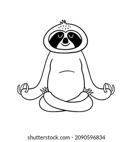 Sloth meditation doodle illustration. Yoga comcept.