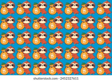 sloth with money, cute illustration pattern