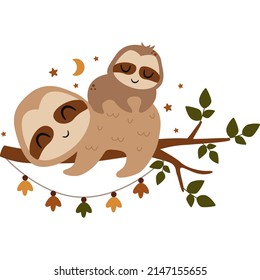 sloth mother and baby composition