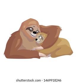 Sloth mother and kid icon. Cartoon of sloth mother and kid vector icon for web design isolated on white background