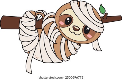 Sloth mummy hanging from tree branch vector illustration