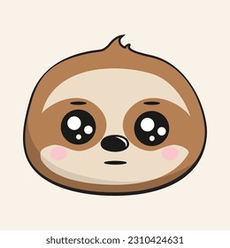 Sloth Neutral Face Head Kawaii Sticker Isolated