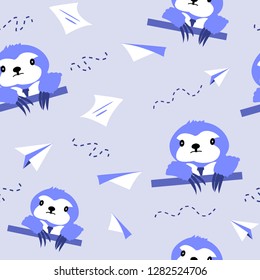Sloth office lazy procrastination vector illustration seamless pattern