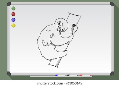 Sloth on a branch. Freehand sketch drawing vector illustration