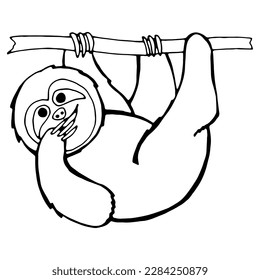 
sloth on a branch linear vector image for coloring