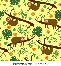 sloth on a branch seamless pattern