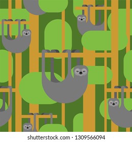 Sloth pattern seamless. lazybones animal Cartoon background. Vector texture
