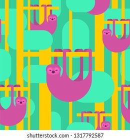 Sloth pattern seamless. lazybones animal Cartoon background. Vector texture