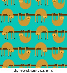 Sloth pattern seamless. lazybones animal Cartoon background. Vector texture