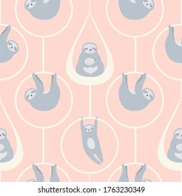 Sloth pattern. Seamless vector repeat animal design.