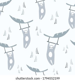 Sloth pattern. Seamless vector repeat animal design.