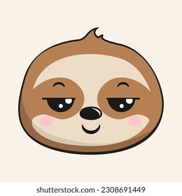 Sloth Pensive Face Head Kawaii Sticker Isolated