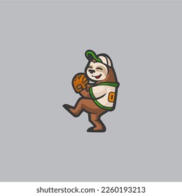 Sloth Pitcher Logo Vector Design