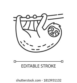 Sloth pixel perfect linear icon. South American arboreal animal. Herbivore wildlife, exotic fauna thin line customizable illustration. Contour symbol. Vector isolated outline drawing. Editable stroke