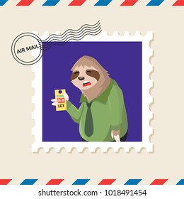 Sloth postage stamp on air mail envelope