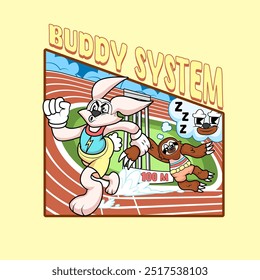 Sloth and Rabbit Olimpics Run Sport Character Illustration