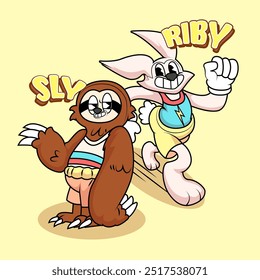 Sloth and Rabbit Olimpics Sport Mascot and Character Illustration