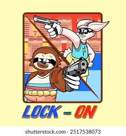 Sloth and Rabbit Shooting at the Summer Olympics Character Illustration