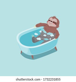 Sloth Relax in the Bathub, vector, Illustration,