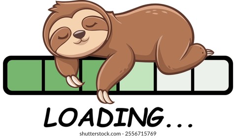 Sloth resting peacefully on a progress bar symbolizing charging energy