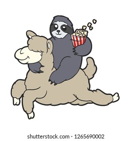 Sloth Riding a lama cartoon