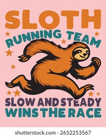 Equipe de Corrida Preguiça Lenta e Firme Ganha a Corrida Retro Sunset T-Shirt Design