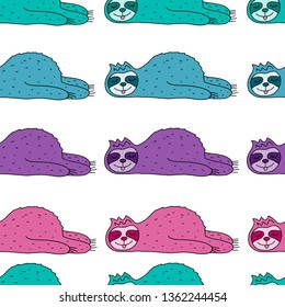 Sloth seamless pattern vector illustration. Exotic cute animal image for children clothes design, fabric print, birthday invitation card, nursery design. EPS10