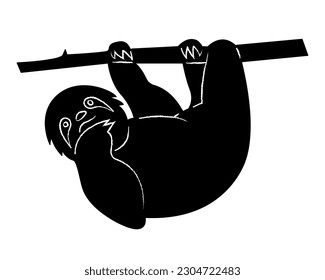 Sloth silhouette. Doodle black and white vector illustration.