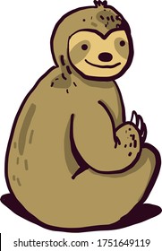 Sloth sitting , illustration, vector on white background