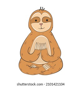 sloth sitting in yoga pose hand drawn