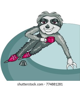 Sloth skates. Cartoon style. Isolated image on white background. Clip art for children. 