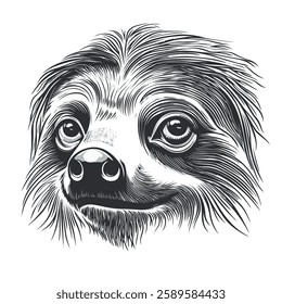 Sloth sketch black and white engraving drawing. 3 colors EPS 10 vector illustration