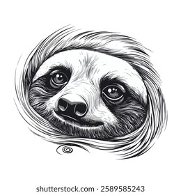 Sloth sketch black and white engraving drawing. 3 colors EPS 10 vector illustration