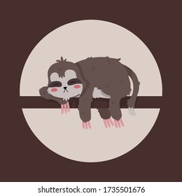 A Sloth Sleep on A Branch, animal, vector, Illustration, character