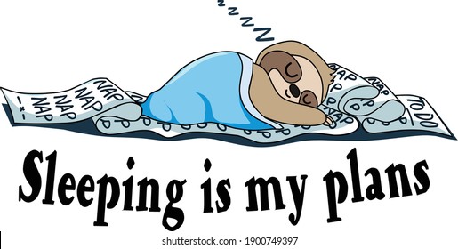 Sloth sleeping cute cartoon illustration