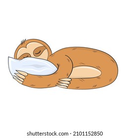 sloth sleeping on pillow hand drawn