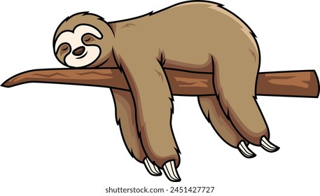 Sloth sleeping on tree branch vector illustration