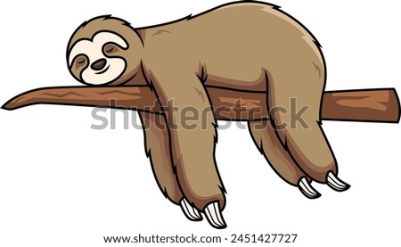 Sloth sleeping on tree branch vector illustration