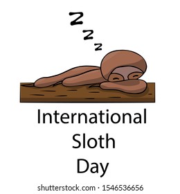 sloth sleeping on a tree. international sloth day 20 october. isolated stock vector illustration