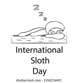 sloth sleeping on a tree. international sloth day 20 october. isolated outline stock vector illustration