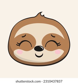 Sloth Smile Face Head Kawaii Sticker Isolated