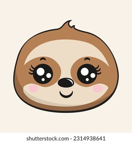 Sloth Smile Face Head Kawaii Sticker Isolated