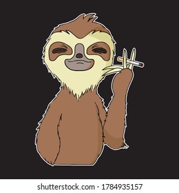 Sloth smoking funny vector illustrations