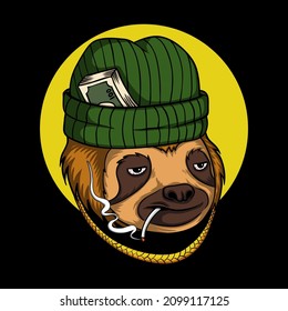 Sloth smoking vector illustration for your company or brand