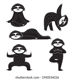 Sloth sports yoga, black stencil, print design, print sticker design